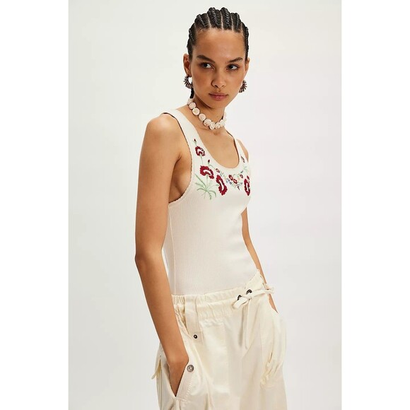 Free People We The Free Summer Blouse Top Tank Floral Embroidered Lace L 284120 - Picture 4 of 9